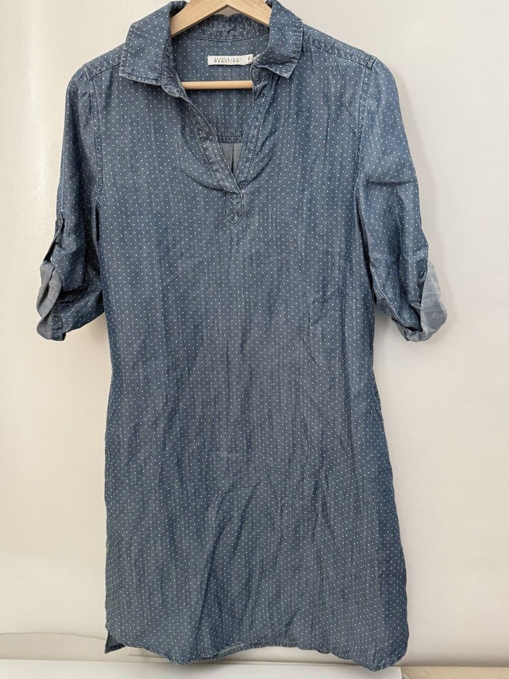 Kenneth Cole Reaction Denim Tencel Chambray Shirt Dress Womens 4 Preppy Coastal
